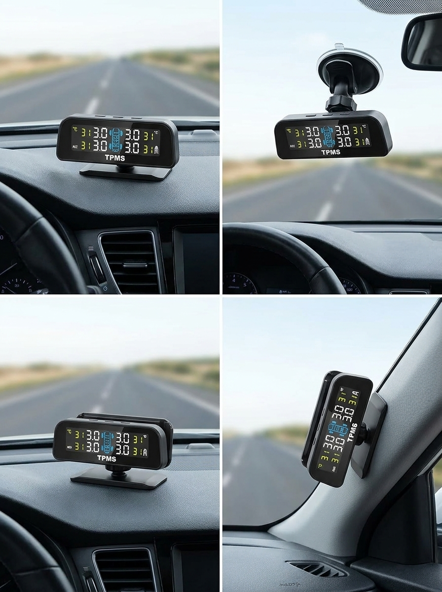 Solar TPMS Tire Pressure Monitor — 4 External Sensors for RV, Trailer, Truck & Car