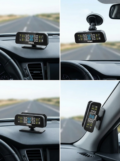 Solar TPMS Tire Pressure Monitor — 4 External Sensors for RV, Trailer, Truck & Car