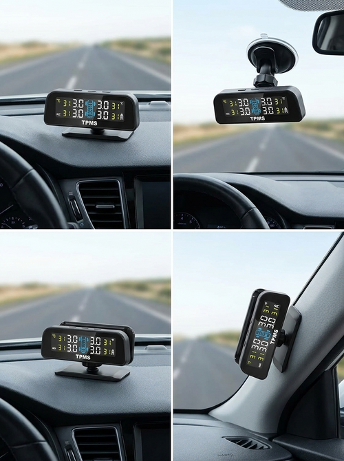 Solar TPMS Tire Pressure Monitor — 4 External Sensors for RV, Trailer, Truck & Car